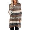 imageXIEERDUO Womens Tunic Tops Long Sleeve Crew Neck High Low Hem Loose Fit Shirts Blouses with PocketsBrown Stripe