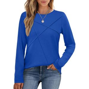 imageXIEERDUO Long Sleeve Shirts for Women Business Casual Tops Trendy Crewneck Fall T Shirts Pleated Loose FitRoyal Blue
