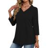 imageXIEERDUO 34 Length Sleeve Womens Tops V Neck Fall Clothes Basic Blouses Dressy Casual 2025 Early Fall Fashion Must HavesBlack