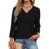 imageXIEERDUO 34 Length Sleeve Womens Tops V Neck Fall Clothes Basic Blouses Dressy Casual 2025 Early Fall Fashion Must HavesBlack