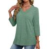 imageXIEERDUO 34 Length Sleeve Womens Tops V Neck Fall Clothes Basic Blouses Dressy Casual 2025 Early Fall Fashion Must HavesBlue Green
