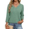 imageXIEERDUO 34 Length Sleeve Womens Tops V Neck Fall Clothes Basic Blouses Dressy Casual 2025 Early Fall Fashion Must HavesBlue Green