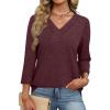 imageXIEERDUO 34 Length Sleeve Womens Tops V Neck Fall Clothes Basic Blouses Dressy Casual 2025 Early Fall Fashion Must HavesBurgundy