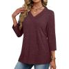 imageXIEERDUO 34 Length Sleeve Womens Tops V Neck Fall Clothes Basic Blouses Dressy Casual 2025 Early Fall Fashion Must HavesBurgundy