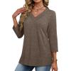 imageXIEERDUO 34 Length Sleeve Womens Tops V Neck Fall Clothes Basic Blouses Dressy Casual 2025 Early Fall Fashion Must HavesCoffee