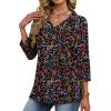 imageXIEERDUO 34 Length Sleeve Womens Tops V Neck Fall Clothes Basic Blouses Dressy Casual 2025 Early Fall Fashion Must HavesPatternedblack Floral