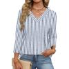 imageXIEERDUO 34 Length Sleeve Womens Tops V Neck Fall Clothes Basic Blouses Dressy Casual 2025 Early Fall Fashion Must HavesPatternedblue Striped