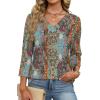 imageXIEERDUO 34 Length Sleeve Womens Tops V Neck Fall Clothes Basic Blouses Dressy Casual 2025 Early Fall Fashion Must HavesPatternedboho Print