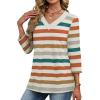 imageXIEERDUO 34 Length Sleeve Womens Tops V Neck Fall Clothes Basic Blouses Dressy Casual 2025 Early Fall Fashion Must HavesPatternedmulticolor Stripe