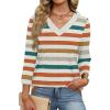 imageXIEERDUO 34 Length Sleeve Womens Tops V Neck Fall Clothes Basic Blouses Dressy Casual 2025 Early Fall Fashion Must HavesPatternedmulticolor Stripe