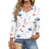 imageXIEERDUO 34 Length Sleeve Womens Tops V Neck Fall Clothes Basic Blouses Dressy Casual 2025 Early Fall Fashion Must HavesPatternedwhite Floral