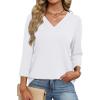 imageXIEERDUO 34 Length Sleeve Womens Tops V Neck Fall Clothes Basic Blouses Dressy Casual 2025 Early Fall Fashion Must HavesWhite