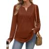 imageXIEERDUO Boho Tops for Women Blouses Dressy Casual V Neck Long Sleeve Shirts Fall Outfits Trendy Vacation ClothesCaramel