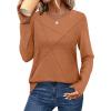 imageXIEERDUO Long Sleeve Shirts for Women Business Casual Tops Trendy Crewneck Fall T Shirts Pleated Loose FitCaramel