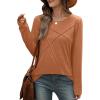 imageXIEERDUO Long Sleeve Shirts for Women Business Casual Tops Trendy Crewneck Fall T Shirts Pleated Loose FitCaramel