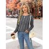 imageXIEERDUO Long Sleeve Shirts for Women Business Casual Tops Trendy Crewneck Fall T Shirts Pleated Loose FitD Black Striped