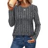 imageXIEERDUO Long Sleeve Shirts for Women Business Casual Tops Trendy Crewneck Fall T Shirts Pleated Loose FitD Black Striped