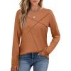 imageXIEERDUO Long Sleeve Shirts for Women Business Casual Tops Trendy Crewneck Fall T Shirts Pleated Loose FitCaramel