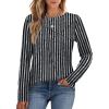 imageXIEERDUO Long Sleeve Shirts for Women Business Casual Tops Trendy Crewneck Fall T Shirts Pleated Loose FitD Black Striped