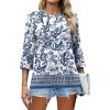 imageXIEERDUO 34 Length Sleeve Tops for Women Business Casual Blouses Slit Side Shirts Blouses Summer Fashion Clothes 2026Floral Blue