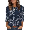 imageXIEERDUO 34 Length Sleeve Tops for Women Business Casual Blouses Slit Side Shirts Blouses Summer Fashion Clothes 2026Floral Navy