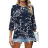 imageXIEERDUO 34 Length Sleeve Tops for Women Business Casual Blouses Slit Side Shirts Blouses Summer Fashion Clothes 2026Floral Navy