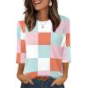 imageXIEERDUO 34 Length Sleeve Tops for Women Business Casual Blouses Slit Side Shirts Blouses Summer Fashion Clothes 2026Plaid Print