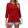imageXIEERDUO 34 Length Sleeve Tops for Women Business Casual Blouses Slit Side Shirts Blouses Summer Fashion Clothes 2026Red