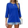 imageXIEERDUO 34 Length Sleeve Tops for Women Business Casual Blouses Slit Side Shirts Blouses Summer Fashion Clothes 2026Royal Blue