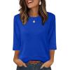 imageXIEERDUO 34 Length Sleeve Tops for Women Business Casual Blouses Slit Side Shirts Blouses Summer Fashion Clothes 2026Royal Blue