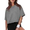 imageXIEERDUO Cotton Tshirts for Women Drop Shoulder Round Neck Oversized Crop Tops Workout Tops TeesO Pure Grey