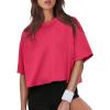 imageXIEERDUO Cotton Tshirts for Women Drop Shoulder Round Neck Oversized Crop Tops Workout Tops TeesO Red
