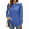 imageXIEERDUO Long Sleeve Shirts for Women 2024 Fall Outfits Trendy Pleated Loose Fit Casual Tunics to wear with LeggingsBlue