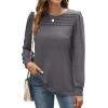 imageXIEERDUO Long Sleeve Shirts for Women 2024 Fall Outfits Trendy Pleated Loose Fit Casual Tunics to wear with LeggingsGrey