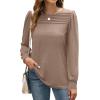 imageXIEERDUO Long Sleeve Shirts for Women 2024 Fall Outfits Trendy Pleated Loose Fit Casual Tunics to wear with LeggingsKhaki Brown
