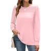 imageXIEERDUO Long Sleeve Shirts for Women 2024 Fall Outfits Trendy Pleated Loose Fit Casual Tunics to wear with LeggingsLight Pink