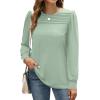 imageXIEERDUO Long Sleeve Shirts for Women 2024 Fall Outfits Trendy Pleated Loose Fit Casual Tunics to wear with LeggingsPea Green