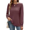 imageXIEERDUO Long Sleeve Shirts for Women 2024 Fall Outfits Trendy Pleated Loose Fit Casual Tunics to wear with LeggingsWine