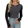 imageXIEERDUO Long Sleeve Thermal Shirt for Women Fleece Slim Fit Tops Crewneck Basic TShirts with Thumb Holes Fall Fashion 2025Colorblockgrayblack