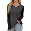 imageXIEERDUO Long Sleeve Thermal Shirt for Women Fleece Slim Fit Tops Crewneck Basic TShirts with Thumb Holes Fall Fashion 2025Colorblockgrayblack