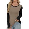 imageXIEERDUO Long Sleeve Thermal Shirt for Women Fleece Slim Fit Tops Crewneck Basic TShirts with Thumb Holes Fall Fashion 2025Colorblockkhakiblack