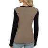imageXIEERDUO Long Sleeve Thermal Shirt for Women Fleece Slim Fit Tops Crewneck Basic TShirts with Thumb Holes Fall Fashion 2025Colorblockkhakiblack