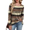 imageXIEERDUO Tunic Sweaters for Women Long Sleeve Shirts Crew Neck Tops with Buttons Fall Fashion Outfits Winter ClothingBrown Grey Stripes