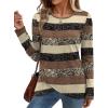 imageXIEERDUO Tunic Sweaters for Women Long Sleeve Shirts Crew Neck Tops with Buttons Fall Fashion Outfits Winter ClothingBrown Grey Stripes