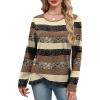 imageXIEERDUO Tunic Sweaters for Women Long Sleeve Shirts Crew Neck Tops with Buttons Fall Fashion Outfits Winter ClothingBrown Grey Stripes