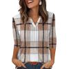 imageXIEERDUO Womens 34 Sleeve Tops 2025 VNeck Casual Pleated Shirts Blouses Beach Vacation Fall Fashion Clothes OutfitsFbrown Blue Plaid