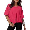 imageXIEERDUO Cotton Tshirts for Women Drop Shoulder Round Neck Oversized Crop Tops Workout Tops TeesO Red
