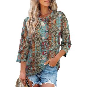 imageXIEERDUO 34 Length Sleeve Tops for Women Business Casual Blouses Slit Side Shirts Blouses Summer Fashion Clothes 2026Floral Multicolor