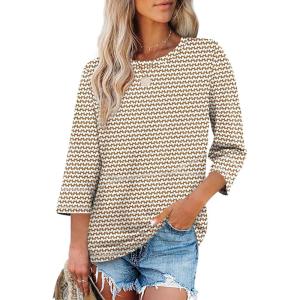 imageXIEERDUO 34 Length Sleeve Tops for Women Business Casual Blouses Slit Side Shirts Blouses Summer Fashion Clothes 2026Floral Stripes