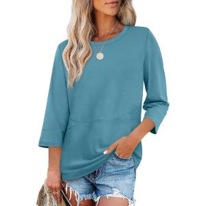 imageXIEERDUO 34 Length Sleeve Tops for Women Business Casual Blouses Slit Side Shirts Blouses Summer Fashion Clothes 2026Turquoise